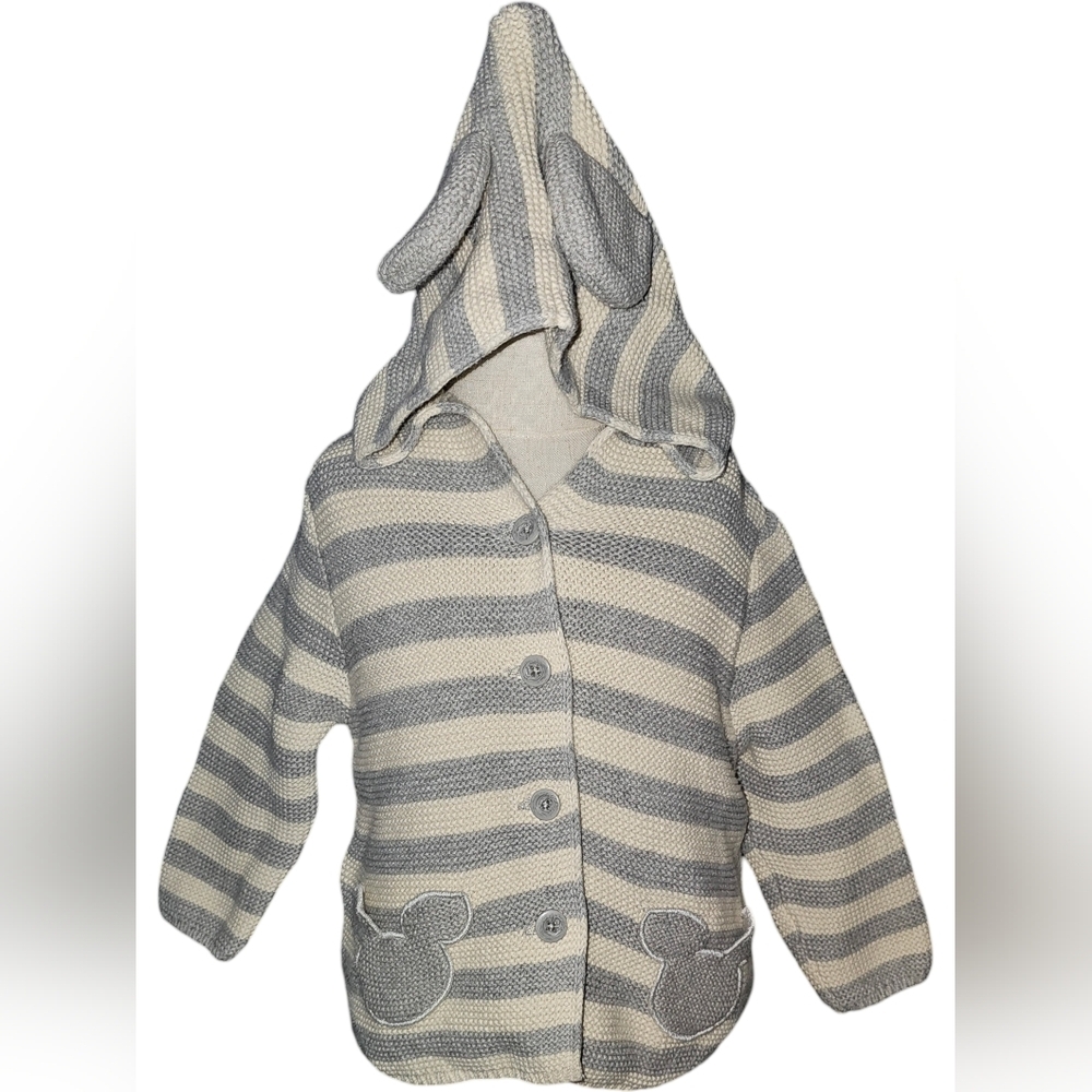 babyGap Disney Mickey Mouse Cardigan Hoodie Gray Striped Sz 18-24M - Picture 7 of 8